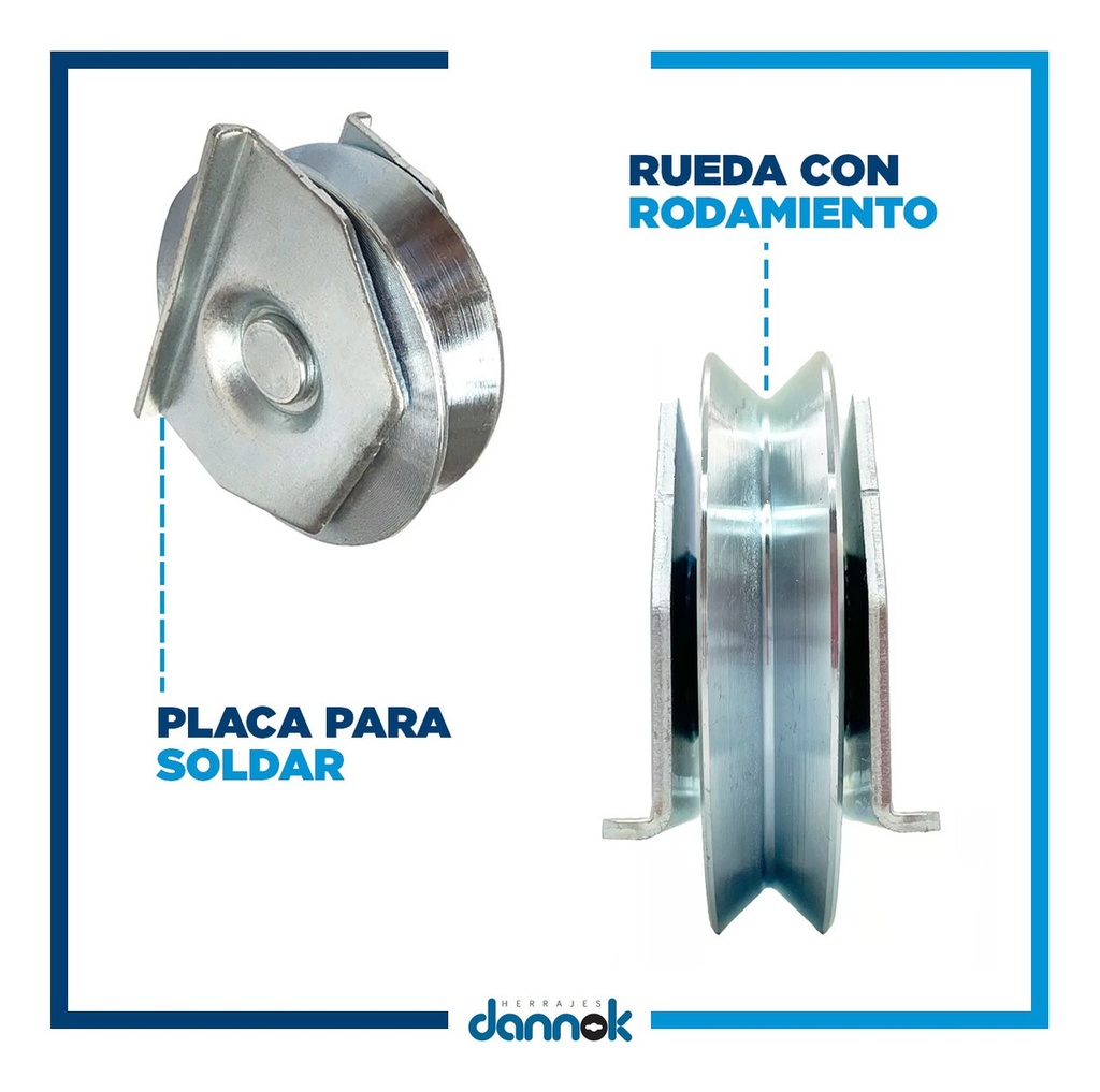 RUEDA PORTON CORREDIZO 70mm CANAL "Y" C/ SOP CHAPA DANNOK x 2u.