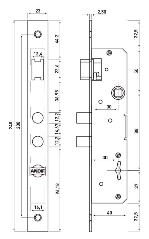 870 ANDIF CERRADURA DE SEGURIDAD DOBLE PERNO CAJA ANGOSTA
