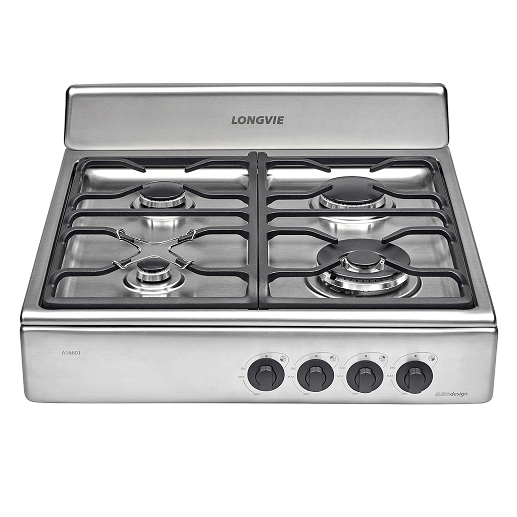 ANAFE A GAS 4 HORNALLAS INOX. DOBLE CORONA ALTA EFIC. x1u.