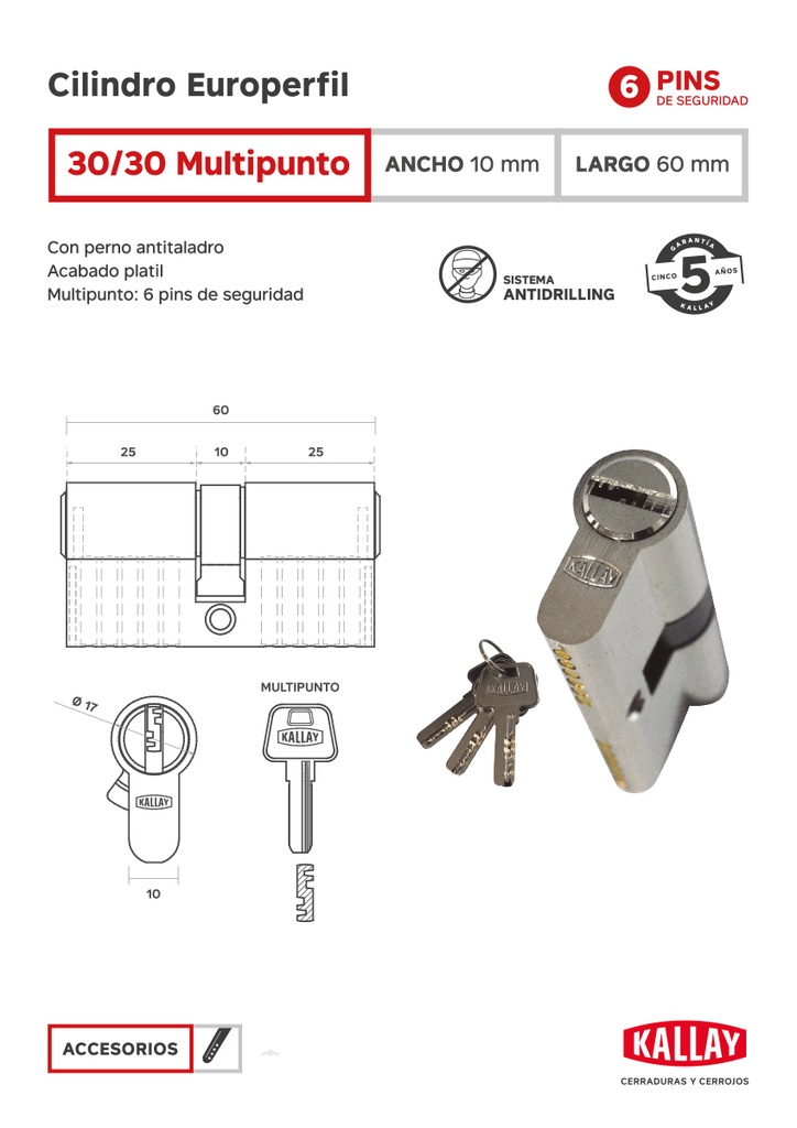 CILINDRO KALLAY P/EUROPERFIL 30+30 MULTIPUNTO