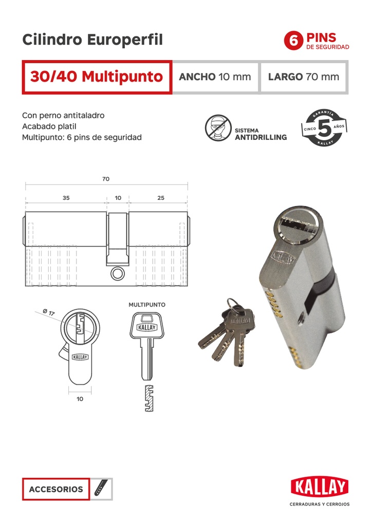 CILINDRO KALLAY P/EUROPERFIL 30+40 MULTIPUNTO