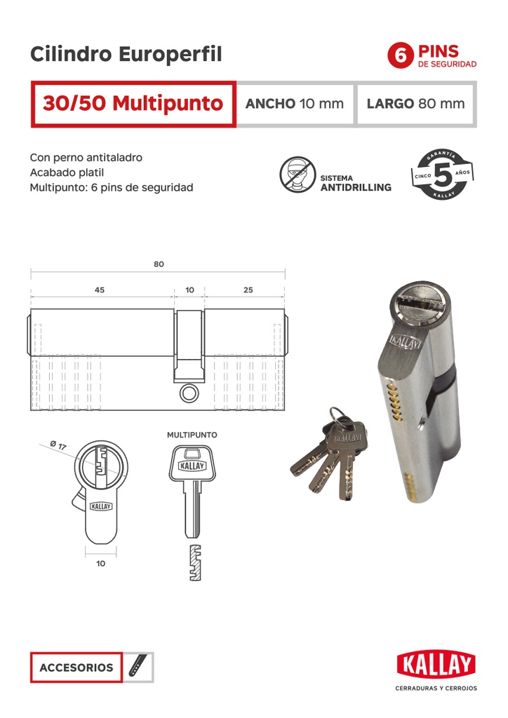 CILINDRO KALLAY P/EUROPERFIL 30+50 MULTIPUNTO