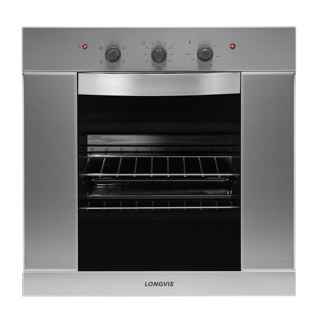 HORNO ELECTRICO LONGVIE 60X60 INOX. 5 FUNCIONES GRILL LUZ x1u.