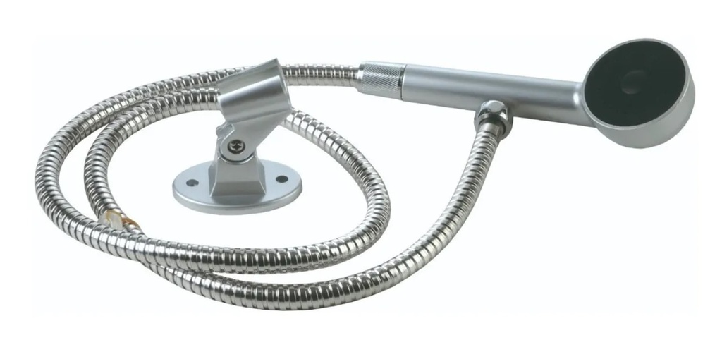 JUEGO DUCHADOR SIMPLE  + FLEXIBLE ACERO INOX. X 150 CM + SOPORT