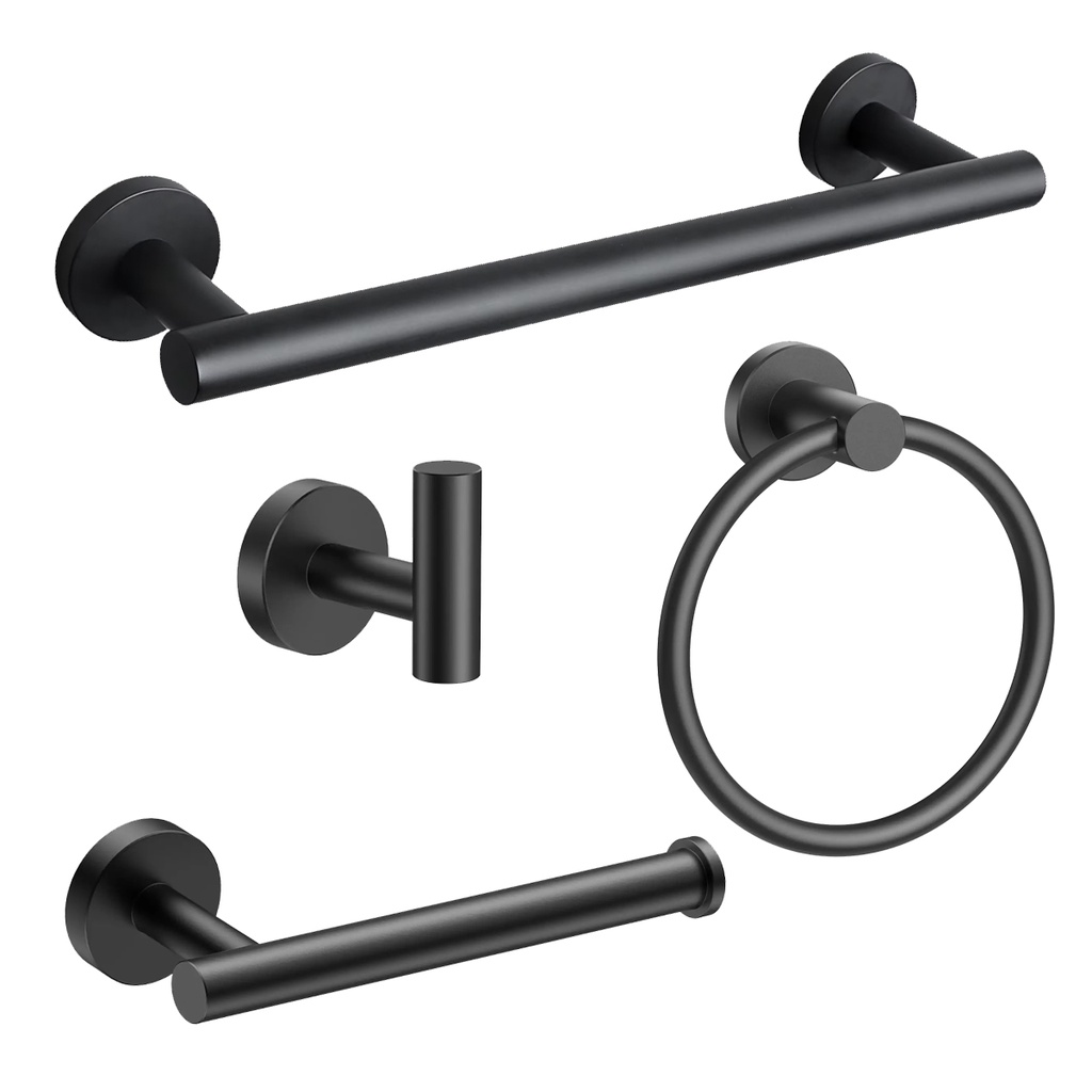 KIT 4 PIEZAS PARA BAÑO NEGRO MATE DANNOK