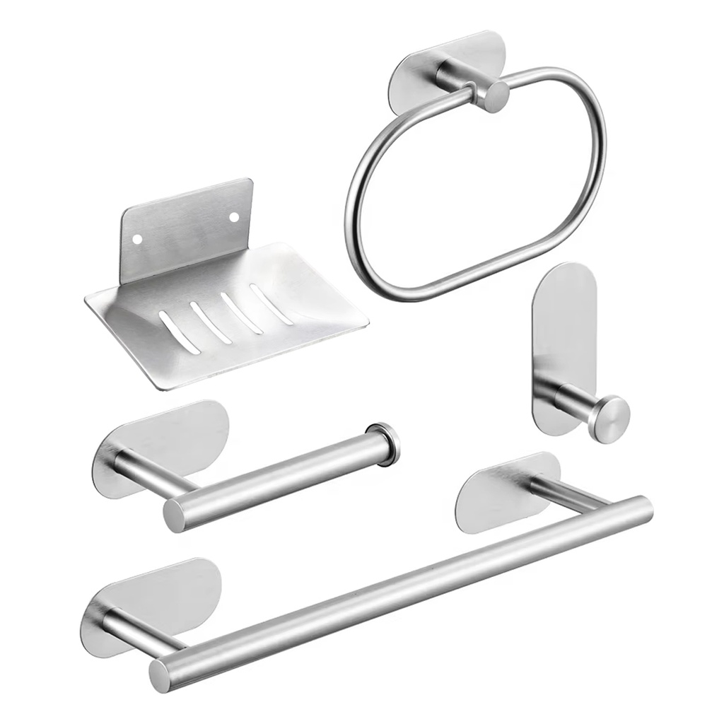 KIT 5 PIEZAS PARA BAÑO ADHESIVO ACERO INOXIDABLE DANNOK