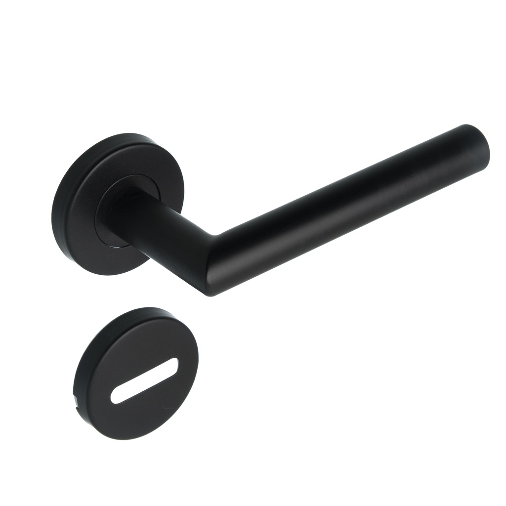 MANIJA RECTA ACERO INOXIDABLE NEGRA D/B CON ROSETA Y BOC. x1u.