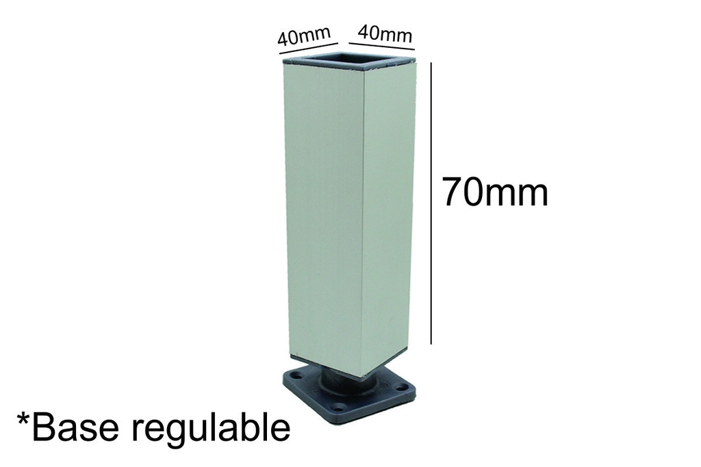 PATA CUADRADA  70mm ALUMINIO ANOD. 40X40 REGULABLE