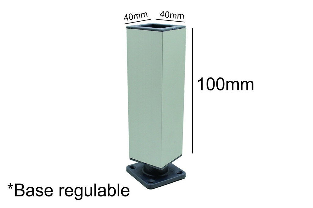 PATA CUADRADA 100mm ALUMINIO ANOD. 40x40 REGULABLE