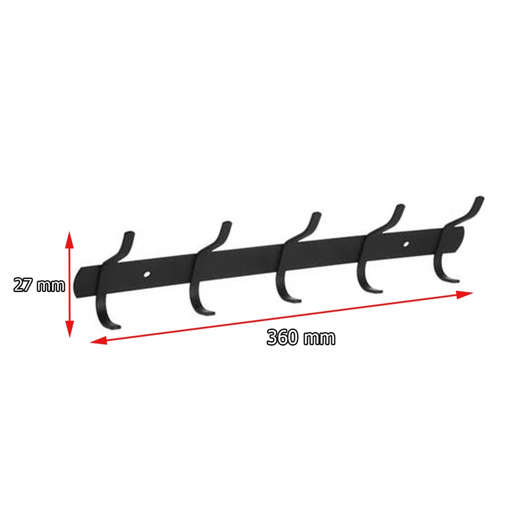 PERCHA CON 5 GANCHOS PLANOS DOBLES 360x27mm NEGRA