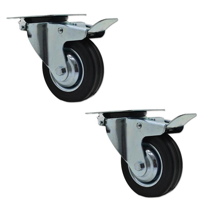 RUEDA CHAPA/GOMA GIRAT. 100mm C/FRENO PACK X 2u.