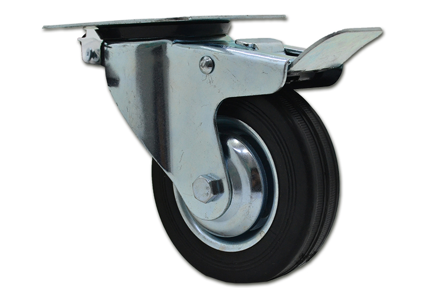 RUEDA CHAPA/GOMA GIRAT. 75mm C/FRENO