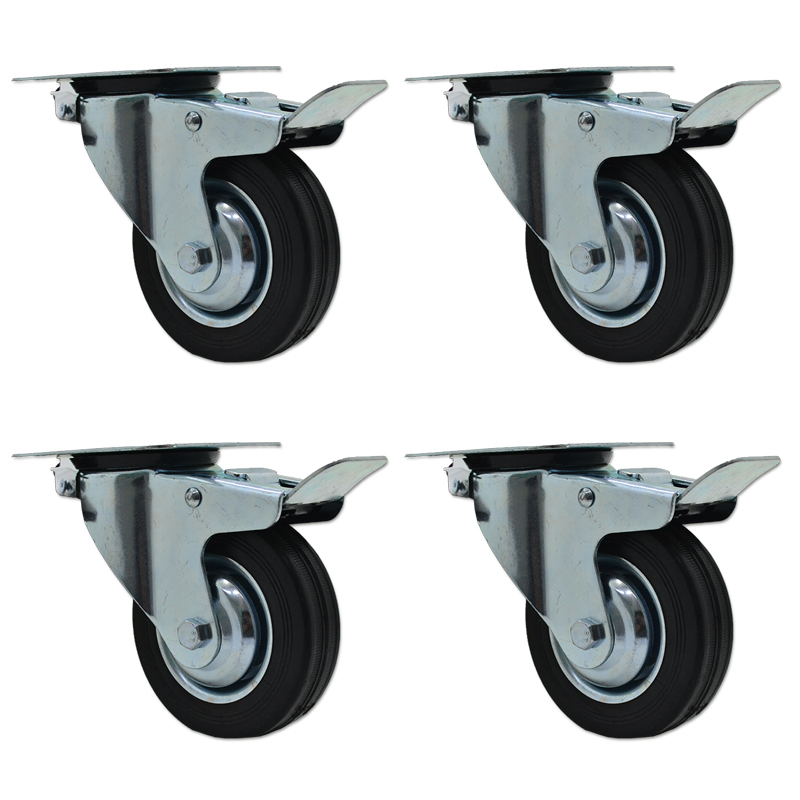 RUEDA CHAPA/GOMA GIRAT. 75mm C/FRENO PACK X 4u.