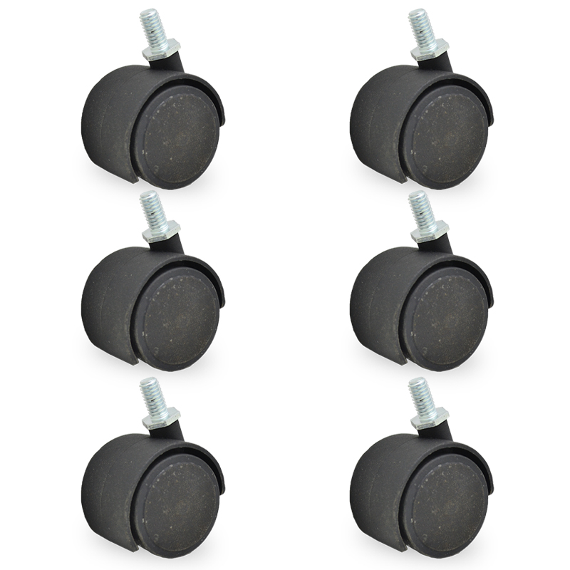 RUEDA NYLON DOBLE NEGRA 50mm 3/8" PACK X 6u.