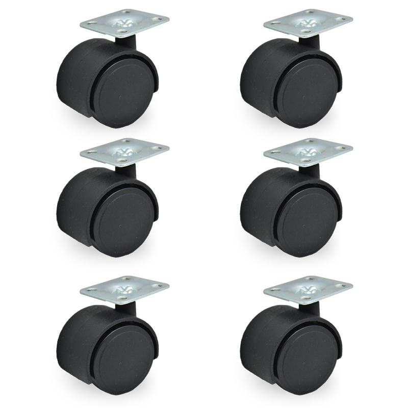 RUEDA NYLON DOBLE NEGRA 50mm BASE PACK X 6u.