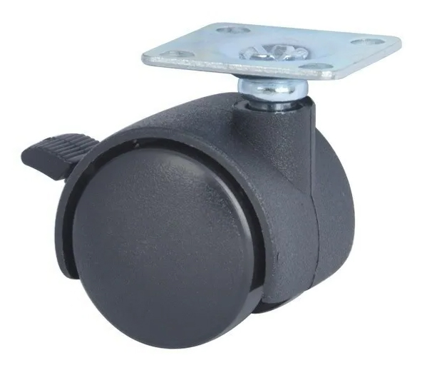 RUEDA NYLON NEGRA Ø40 CON CHAPA CON FRENO