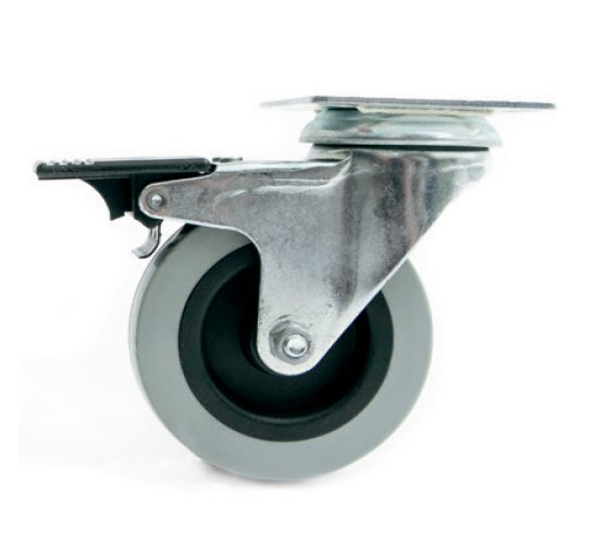 RUEDA NYLON Y ACERO Ø75 CON CHAPA CON FRENO