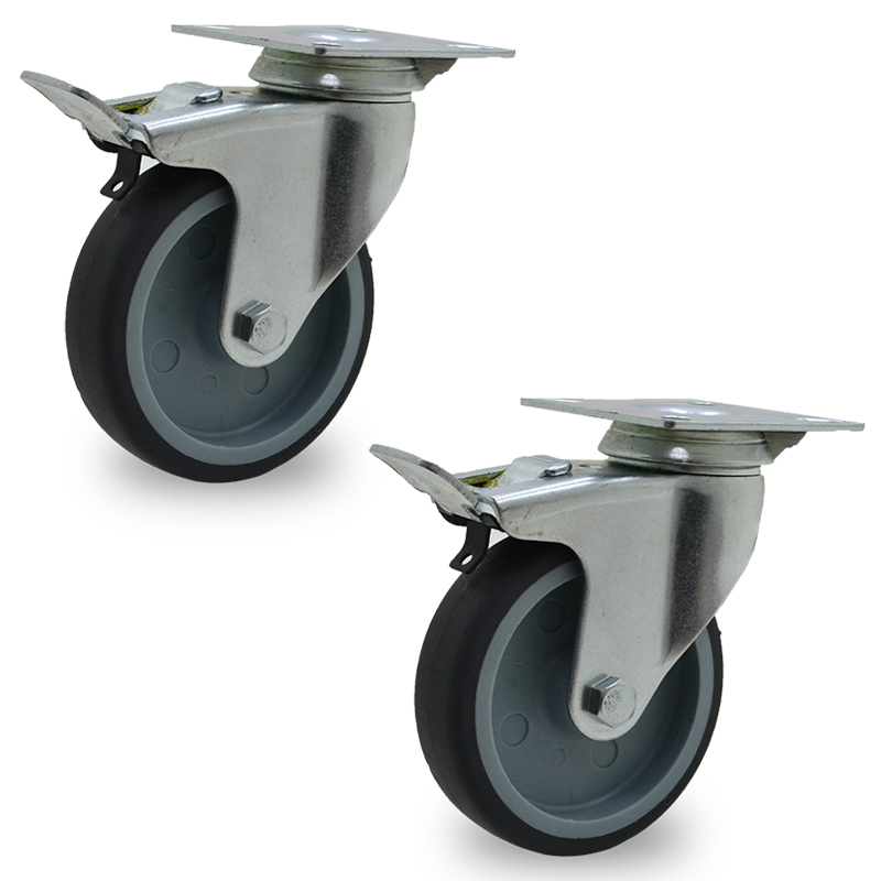 RUEDA PVC GRIS GIRAT. 100mm C/FRENO PACK X 2u.