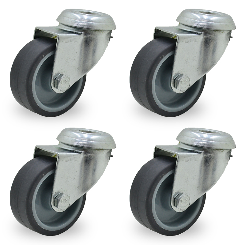 RUEDA PVC GRIS GIRAT. 75mm C/AGUJERO PASANTE PACK X 4u.