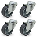RUEDA PVC GRIS GIRAT. 75mm C/AGUJERO PASANTE PACK X 4u.