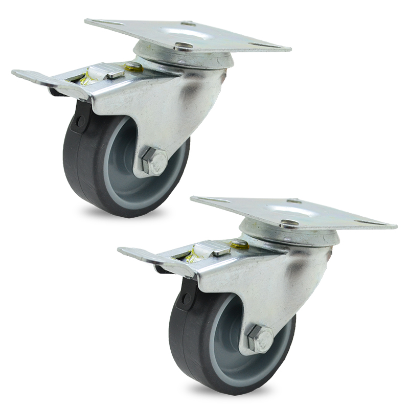 RUEDA PVC GRIS GIRAT. 75mm C/FRENO PACK X 2u.