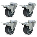 RUEDA PVC GRIS GIRAT. 75mm PASANTE C/FRENO PACK X 4 UNIDADES