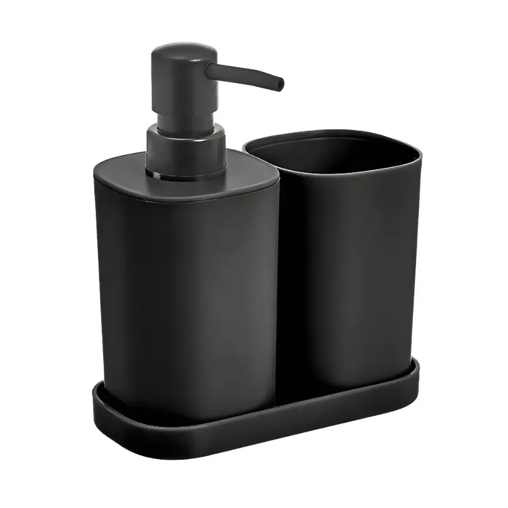 SET DE 3 PIEZAS POMPEYA  PLASTICO JABONERA, DISPENSER Y VASO