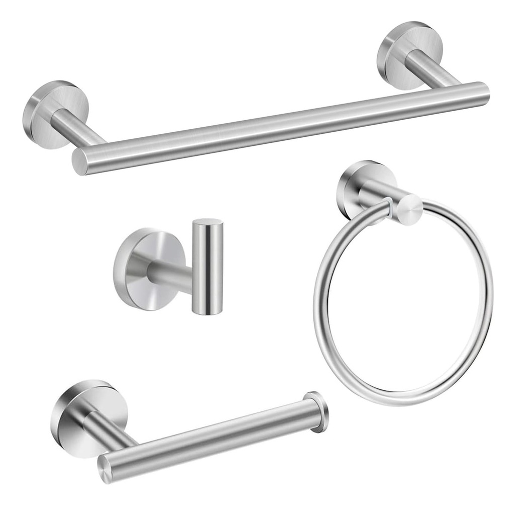 SET KIT ACCESORIOS PARA BAÑO 4 PIEZAS ACERO INOX (CAT)