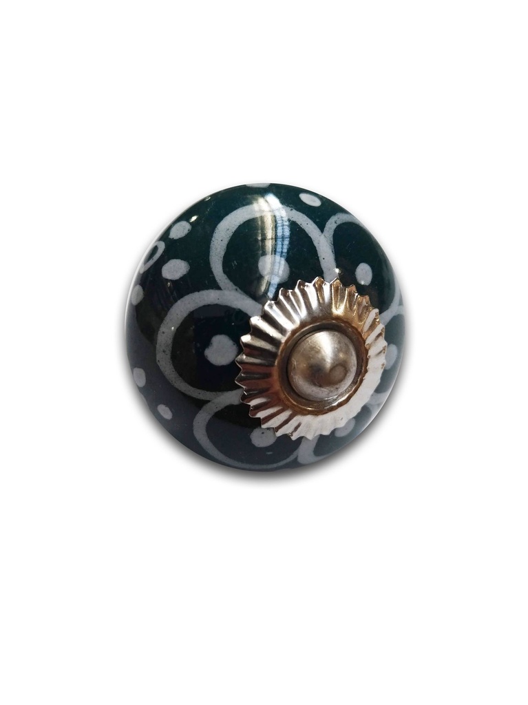 TIRADOR CERAMICO VINTAGE NEGRO C/ FLOR BLANCA x1u.