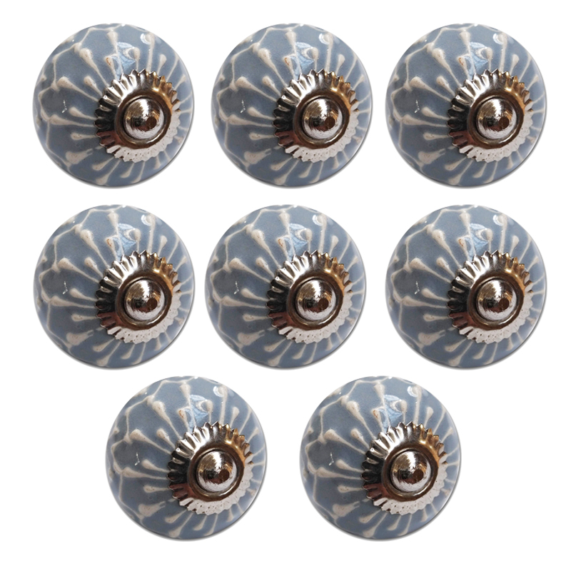 TIRADOR CERAMICO VINTAGE REDONDO CELESTE C/ BLANCO PACK X 8u.