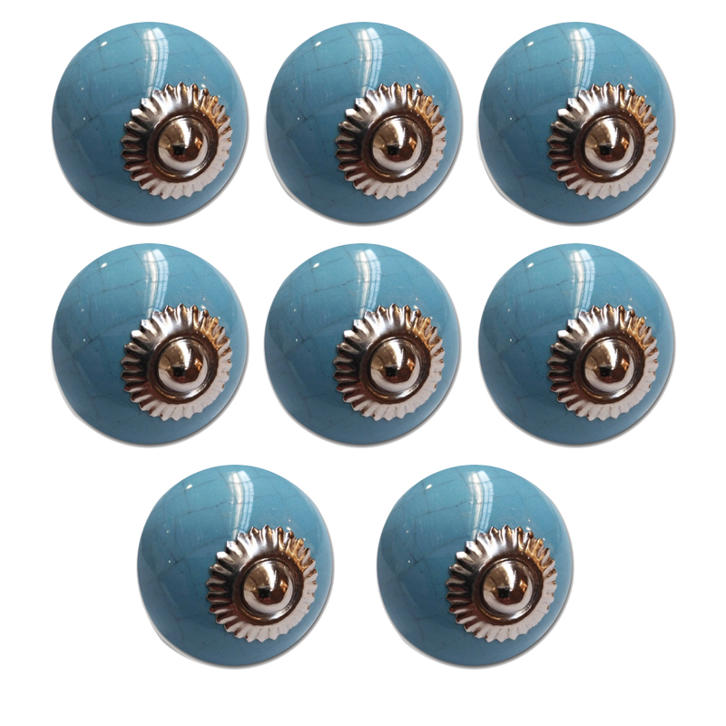 TIRADOR CERAMICO VINTAGE REDONDO CELESTE PACK X 8u.