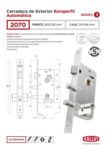 [KA.CE2070AUT] 2070 KALLAY CERRADURA AUTOM. P/FRENTE