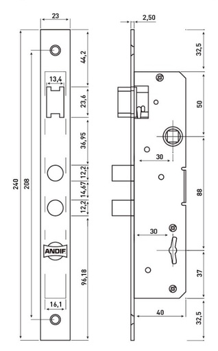 [AN.870] 870 ANDIF CERRADURA DE SEGURIDAD DOBLE PERNO CAJA ANGOSTA