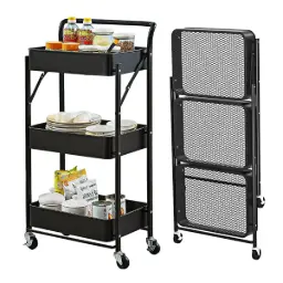 Carro Organizador Auxiliar Plegable Estantes Multiuso Dannok Negro