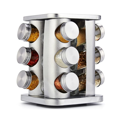 [DK.ESP01] ESPECIERO GIRATORIO ACERO INOX 12 FRASCOS VIDRIO DANNOK