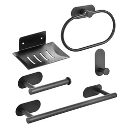 Kit Baño Set 5 Accesorios Adhesivo Acero Inoxidable Dannok Negro
