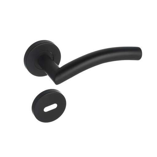 [BR.BRZ-1052-N] MANIJA CURVA ACERO INOXIDABLE NEGRA D/B CON ROSETA Y BOC. x1u.