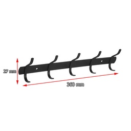 PERCHA CON 5 GANCHOS PLANOS DOBLES 360x27mm NEGRA