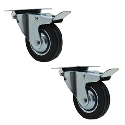 RUEDA CHAPA/GOMA GIRAT. 100mm C/FRENO PACK X 2u.
