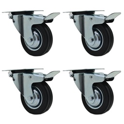 RUEDA CHAPA/GOMA GIRAT. 75mm C/FRENO PACK X 4u.