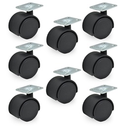 RUEDA NYLON DOBLE NEGRA 40mm  BASE 13 PACK X 8u.