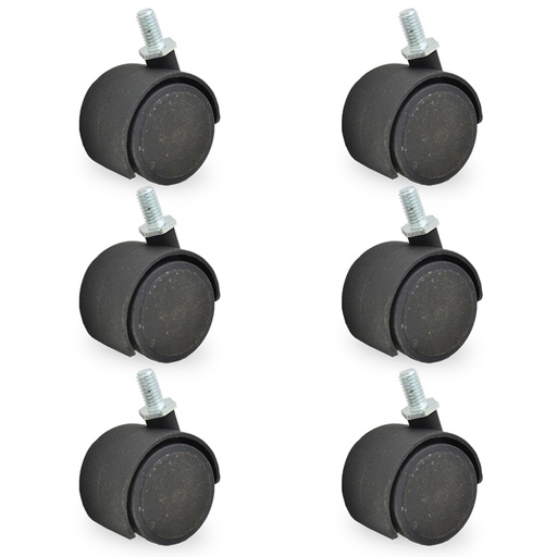 [ML.475] RUEDA NYLON DOBLE NEGRA 50mm 5/16" PACK X 6u.