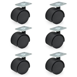 RUEDA NYLON DOBLE NEGRA 50mm BASE PACK X 6u.