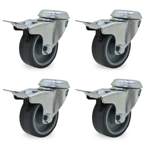 [ML.462] RUEDA PVC GRIS GIRAT. 50mm PASANTE C/FRENO PACK X 4u.