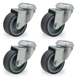 RUEDA PVC GRIS GIRAT. 75mm C/AGUJERO PASANTE PACK X 4u.
