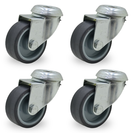 [ML.461] RUEDA PVC GRIS GIRAT. 75mm C/AGUJERO PASANTE PACK X 4u.
