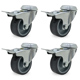 RUEDA PVC GRIS GIRAT. 75mm PASANTE C/FRENO PACK X 4 UNIDADES