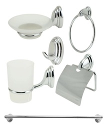 SET X6 PIEZAS MILANO (PERCHA, ARO TOALLERO, P/ROLLO, JABONERA,