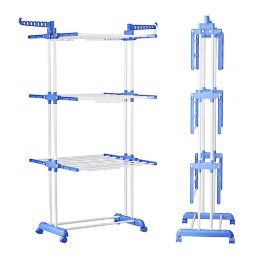 Tender Ropa Pie Vertical Plegable Acero Inox Ruedas Dannok Azul Acero