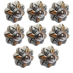 TIRADOR CERAMICO VINTAGE FLOR BLANCO C/NARANJA PACK X 8u.